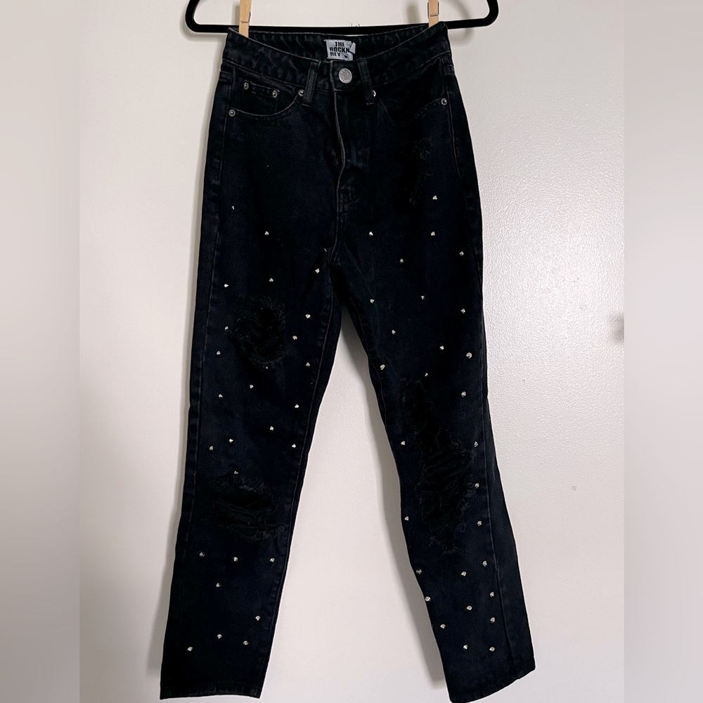 Studded Boyfriend Black Denim Jeans